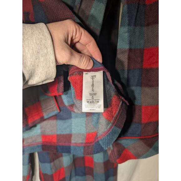 Pajamagram mens two piece Fleece Pajamas Sz XL red blue Plaid button down pants - Picture 3 of 5